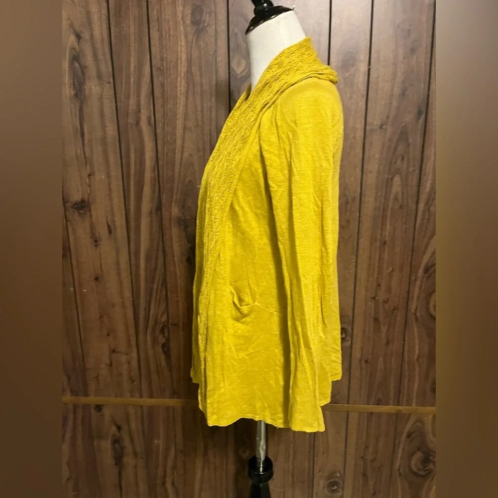 Anthropologie ANGEL OF THE NORTH Yellow Linen Blend Open Knit Cardigan Size M